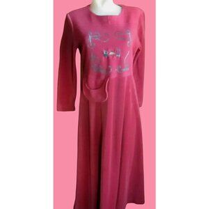 Vintage Womens Festival Dress Boho Embroidered 6/8 80s Burgundy Velour Stretch